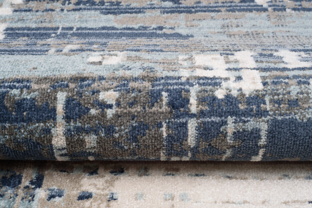 Tappeto Rivoli Blu Scuro Crema Astratto con Frange