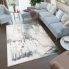Tappeto Rivoli Crema Blu Astratto Vernice con Frange