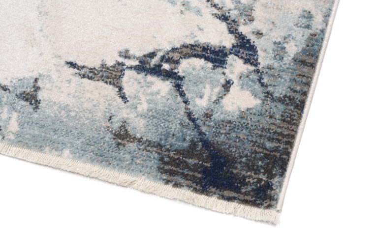 Tappeto Rivoli Crema Blu Astratto Vernice con Frange