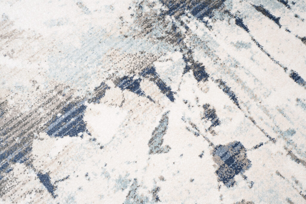 Tappeto Rivoli Crema Blu Astratto Vernice con Frange