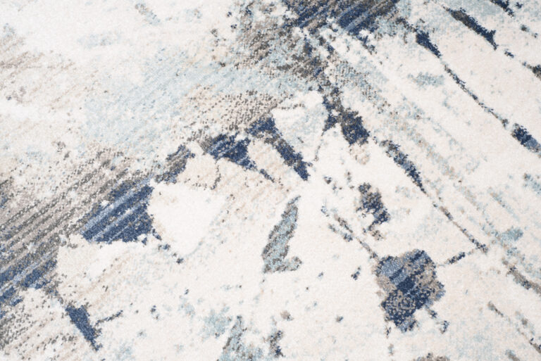Tappeto Rivoli Crema Blu Astratto Vernice con Frange