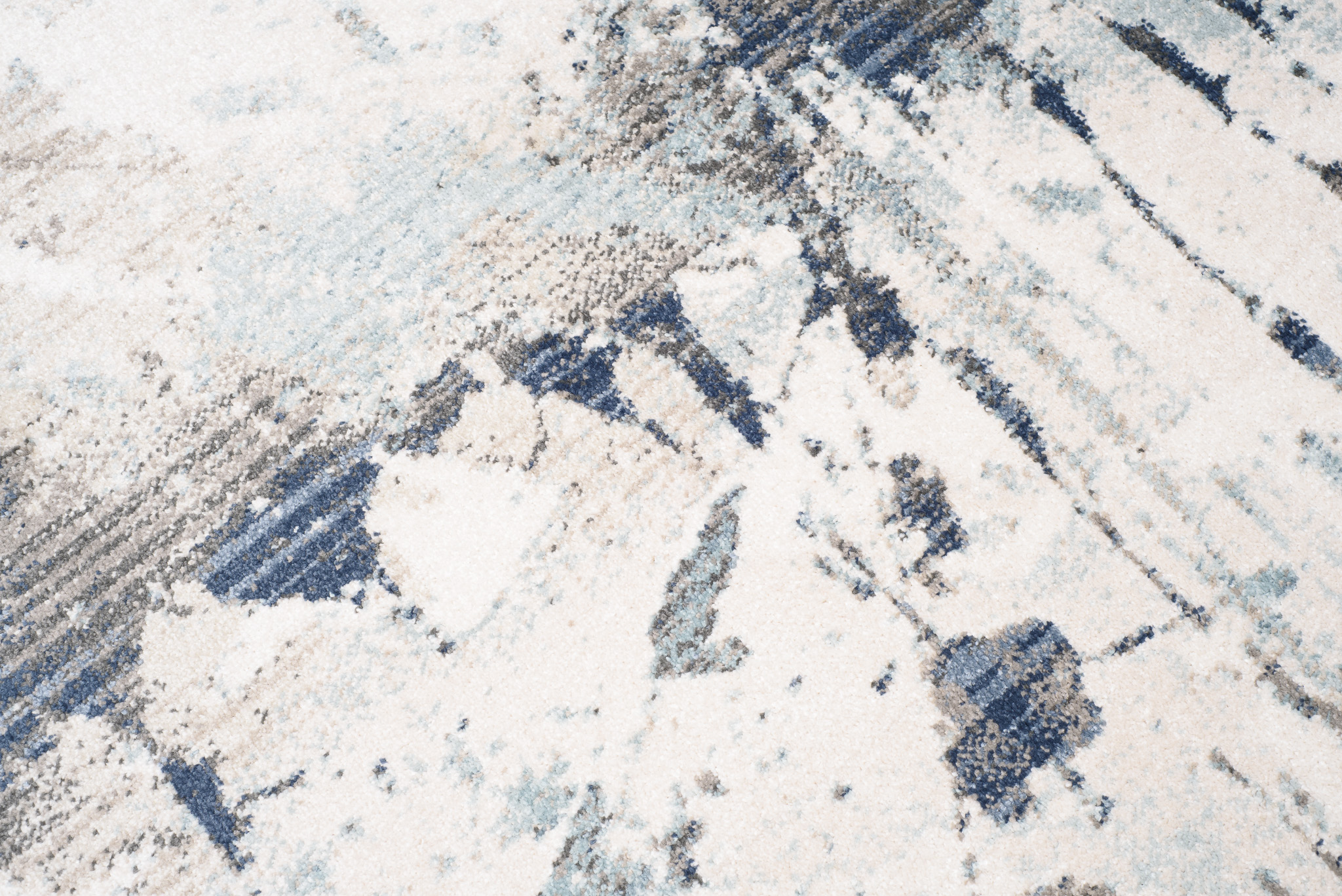 Tappeto Rivoli Crema Blu Astratto Vernice con Frange