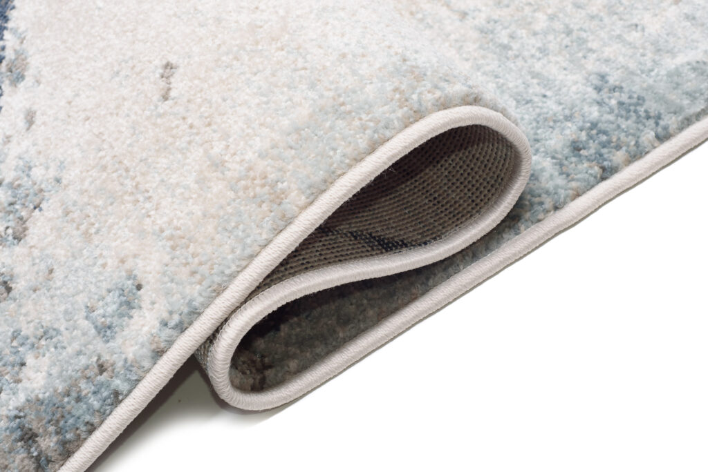 Tappeto Rivoli Crema Blu Astratto Vernice con Frange