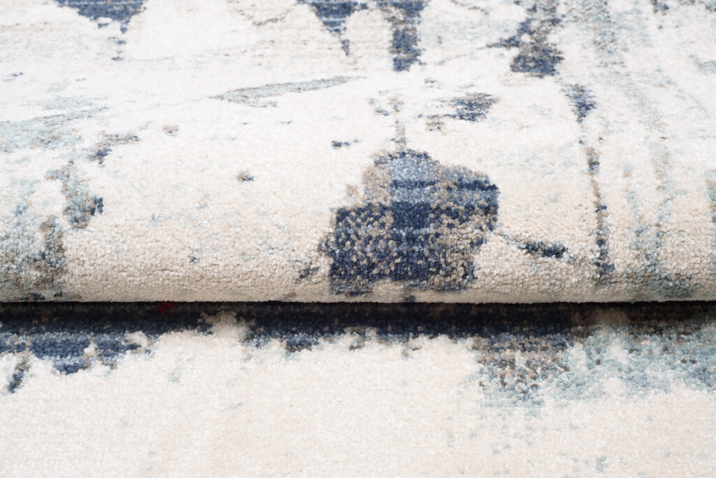 Tappeto Rivoli Crema Blu Astratto Vernice con Frange
