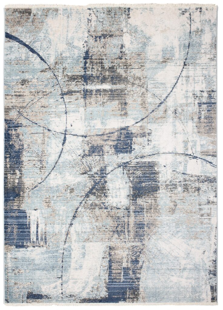 Tappeto Rivoli Blu Linee Astratto con Frange