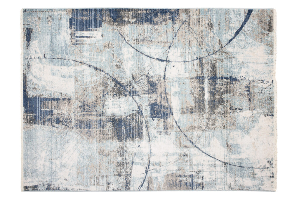 Tappeto Rivoli Blu Linee Astratto con Frange