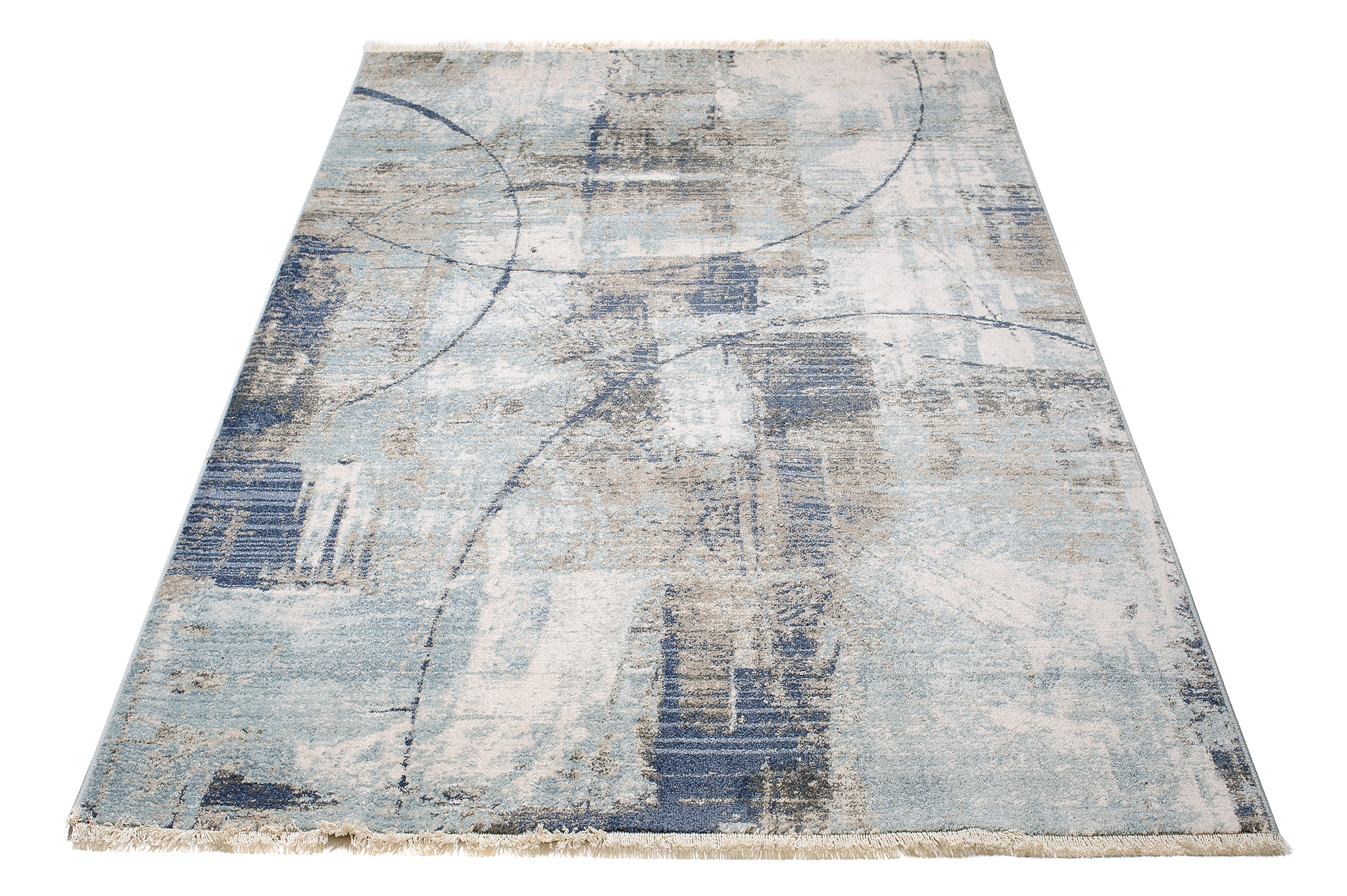 Tappeto Rivoli Blu Linee Astratto con Frange