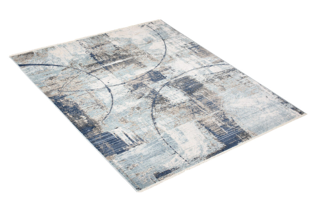 Tappeto Rivoli Blu Linee Astratto con Frange