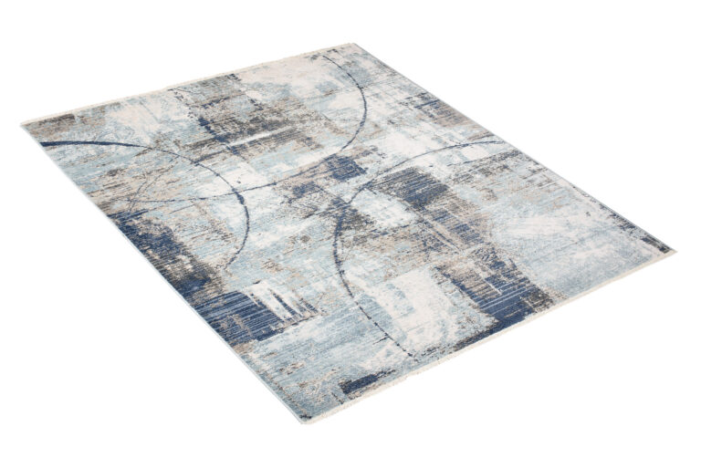 Tappeto Rivoli Blu Linee Astratto con Frange