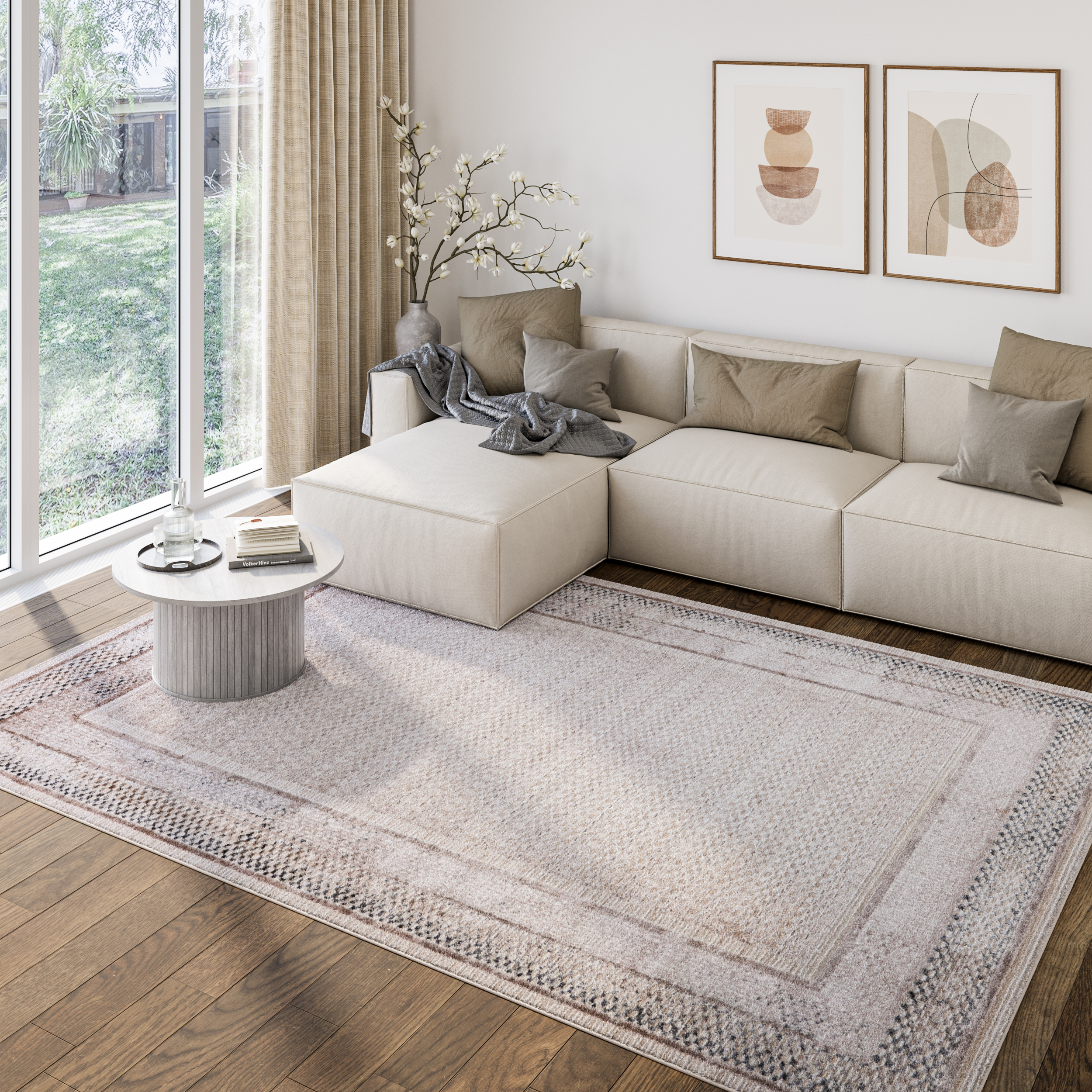 Tappeto Como Crema Beige con Cornice