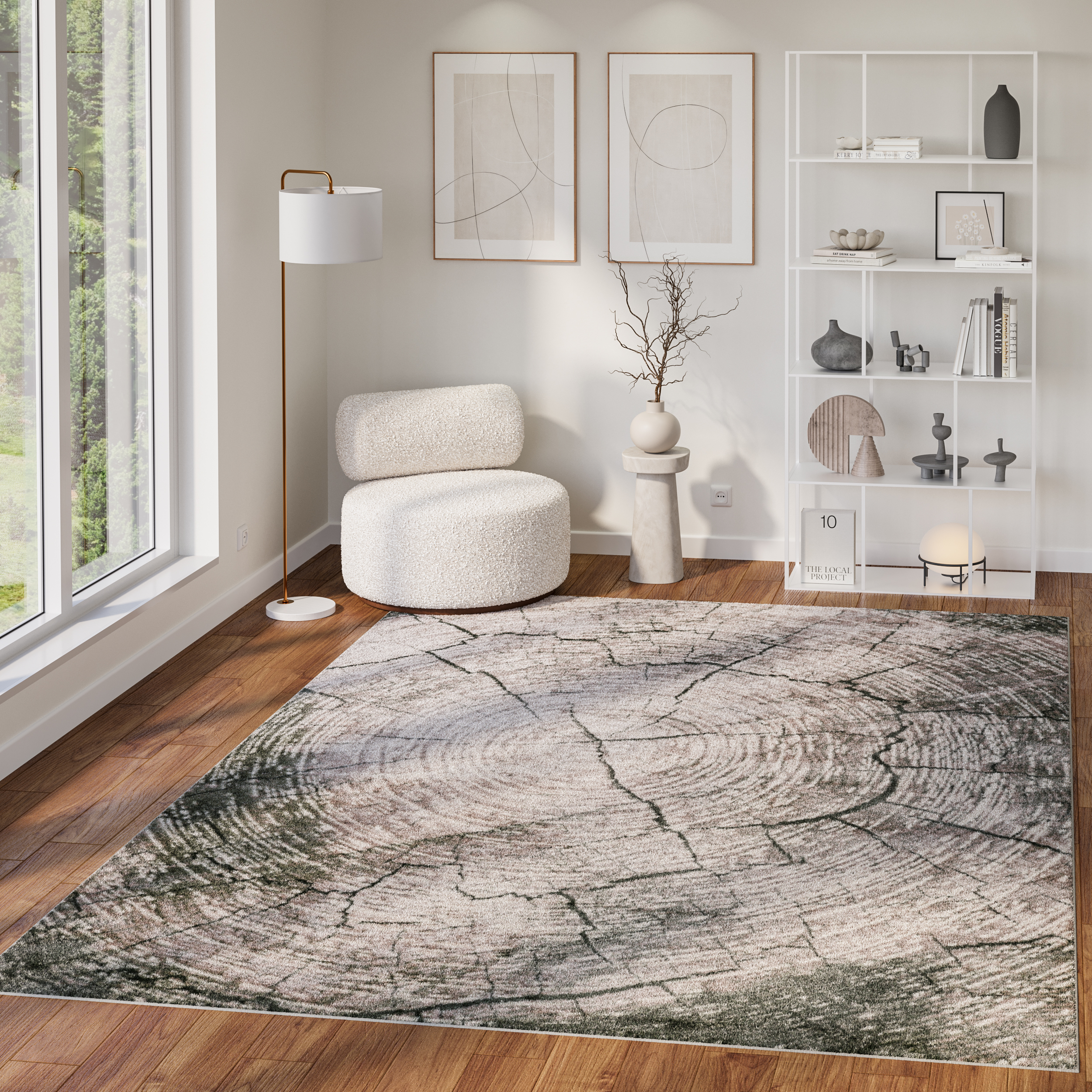 Tappeto Como Beige Verde a Tronco d'Albero