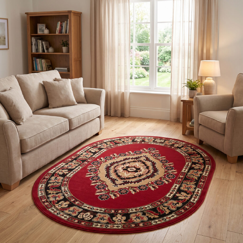 Tappeto Atlas Ovale Rosso Beige Tradizionale Rosetta