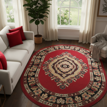 Tappeto Atlas Ovale Rosso Beige Tradizionale Rosetta