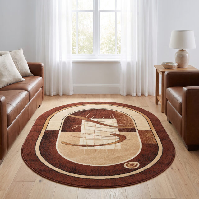 Tappeto Atlas Ovale Marrone Beige Astratto Cornice