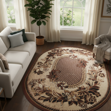 Tappeto Atlas Ovale Beige Marrone Moderno Floreale