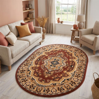 Tappeto Atlas Ovale Marrone Beige Tradizionale Medaglione