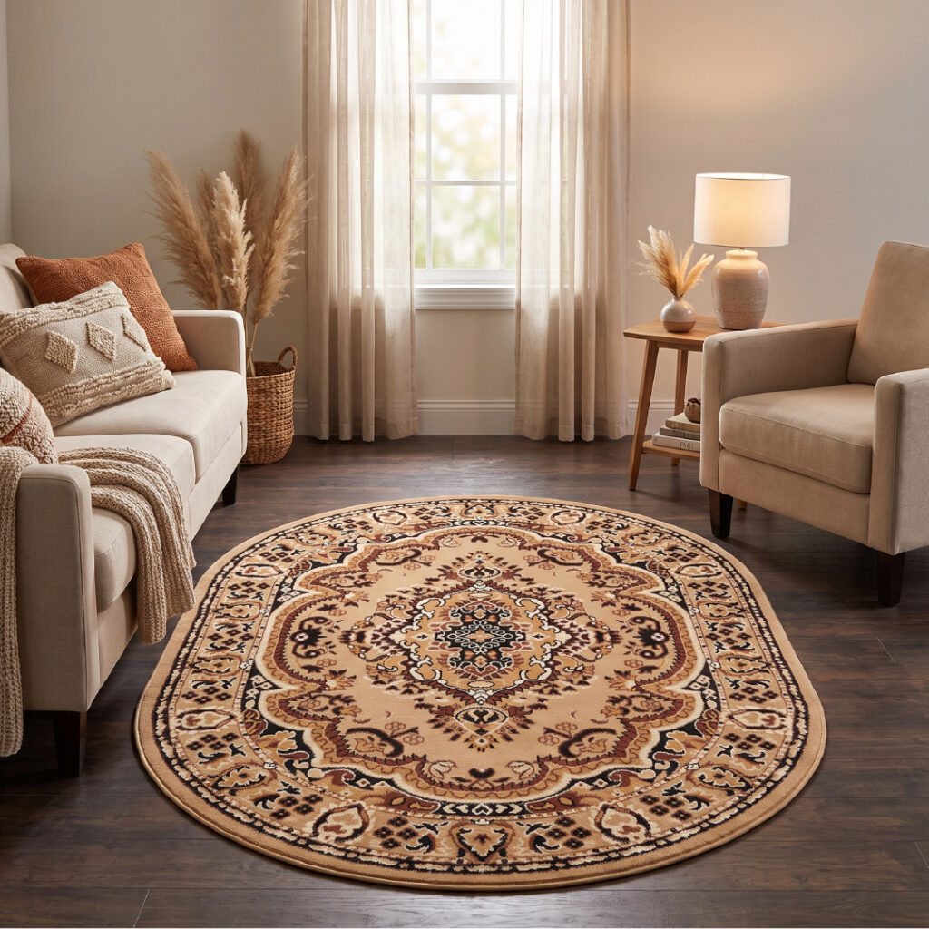 Tappeto Atlas Ovale Beige Marrone Tradizionale Medaglione