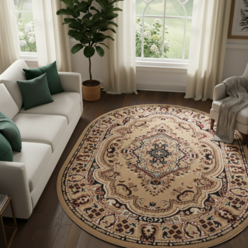 Tappeto Atlas Ovale Beige Marrone Tradizionale Medaglione