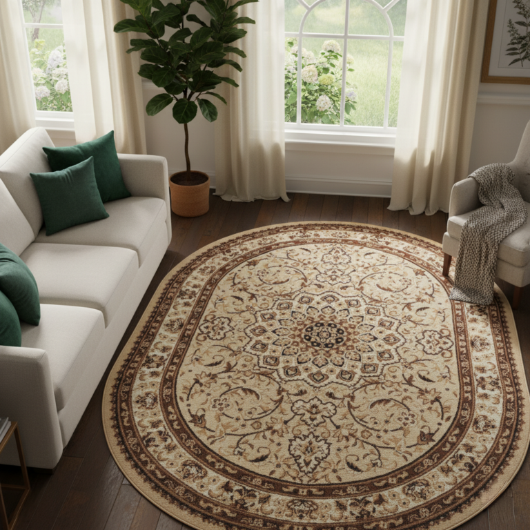 Tappeto Atlas Ovale Beige Marrone Tradizionale Rosetta Cornice