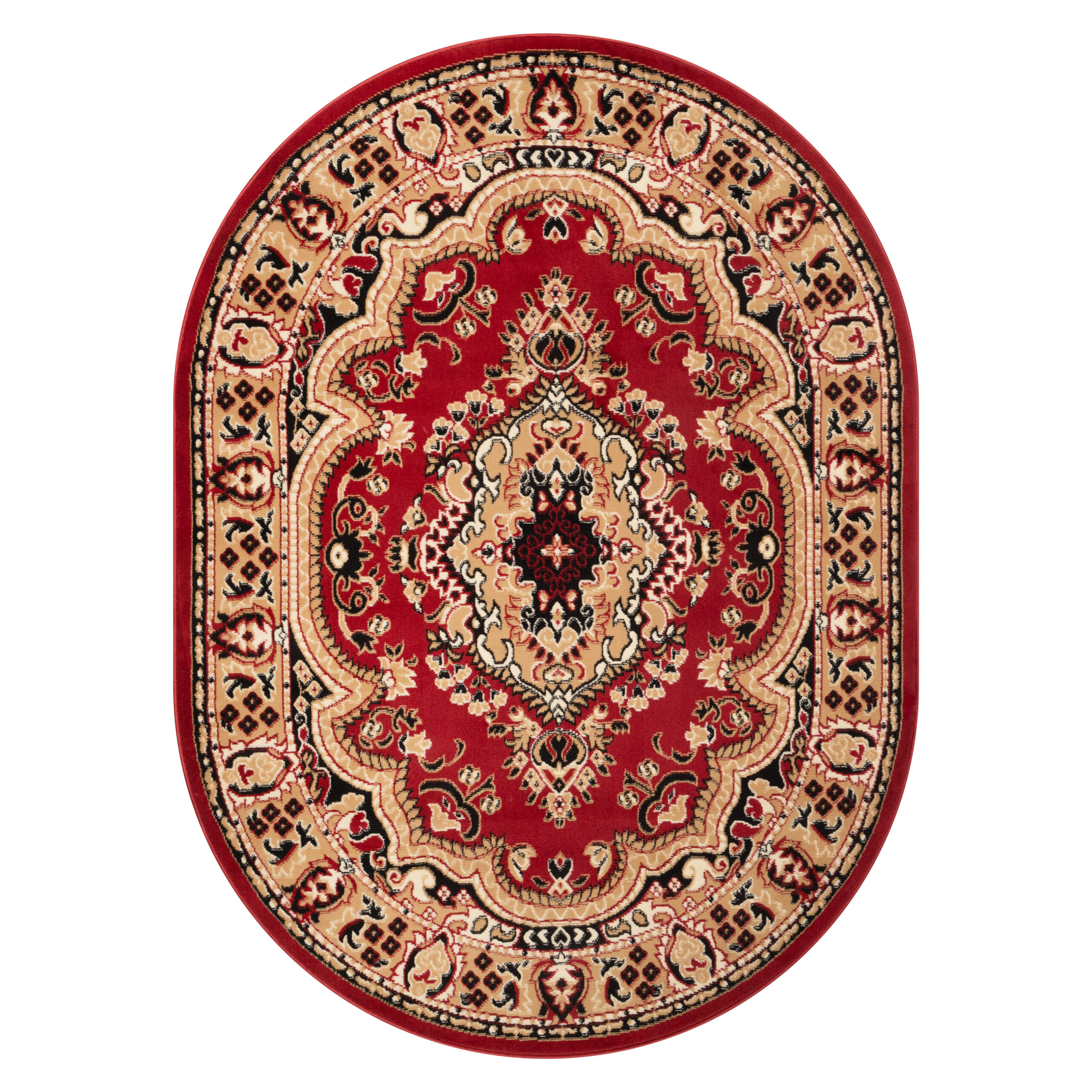 Tappeto Atlas Ovale Rosso Beige Tradizionale Medaglione