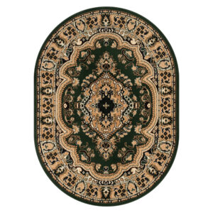 Tappeto Atlas Ovale Verde Beige Tradizionale Medaglione