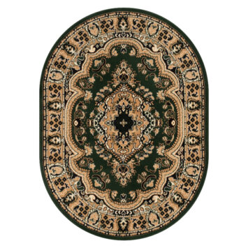Tappeto Atlas Ovale Verde Beige Tradizionale Medaglione