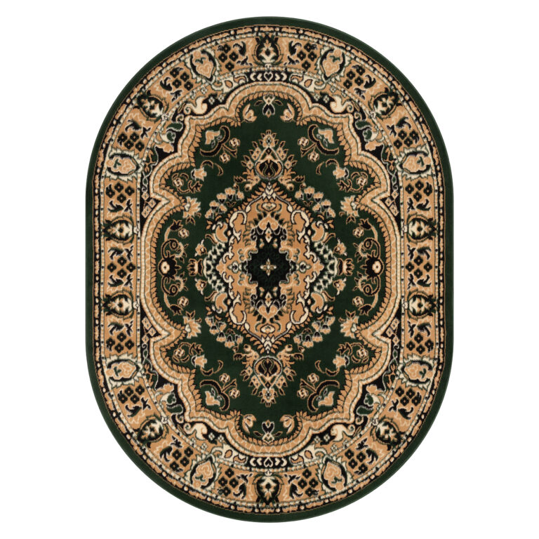 Tappeto Atlas Ovale Verde Beige Tradizionale Medaglione