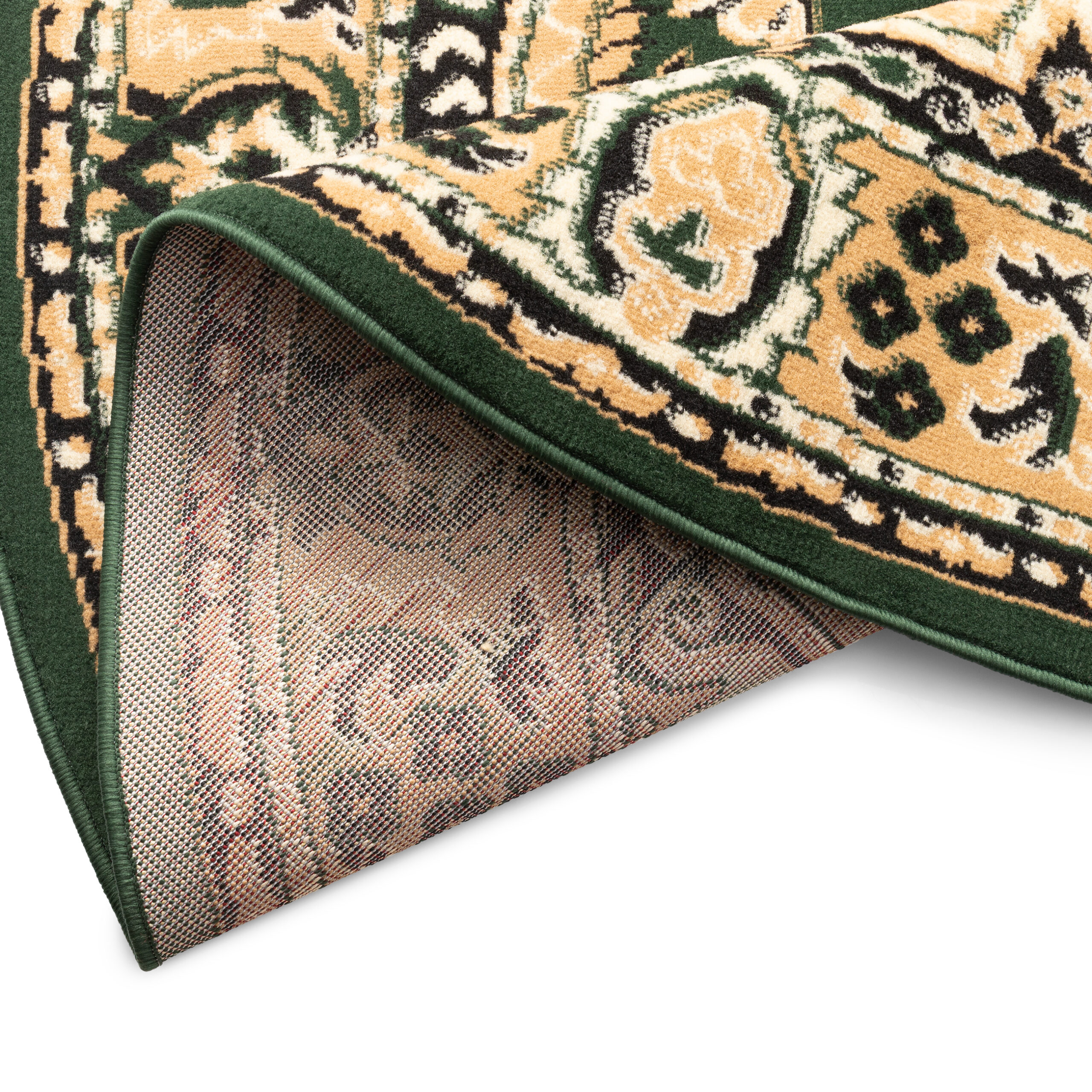 Tappeto Atlas Ovale Verde Beige Tradizionale Medaglione