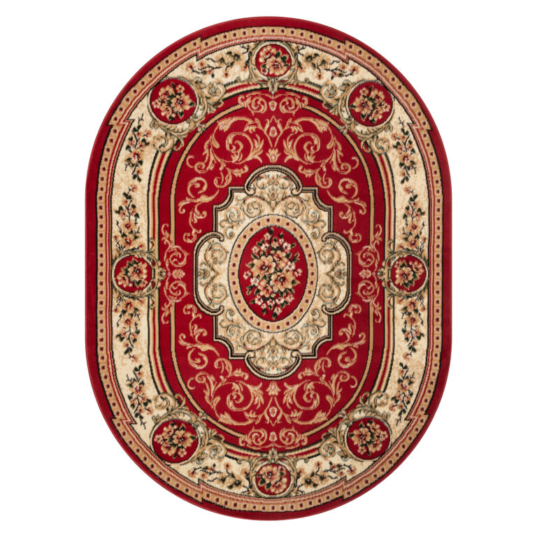 Tappeto Atlas Ovale Rosso Crema Tradizionale Medaglione