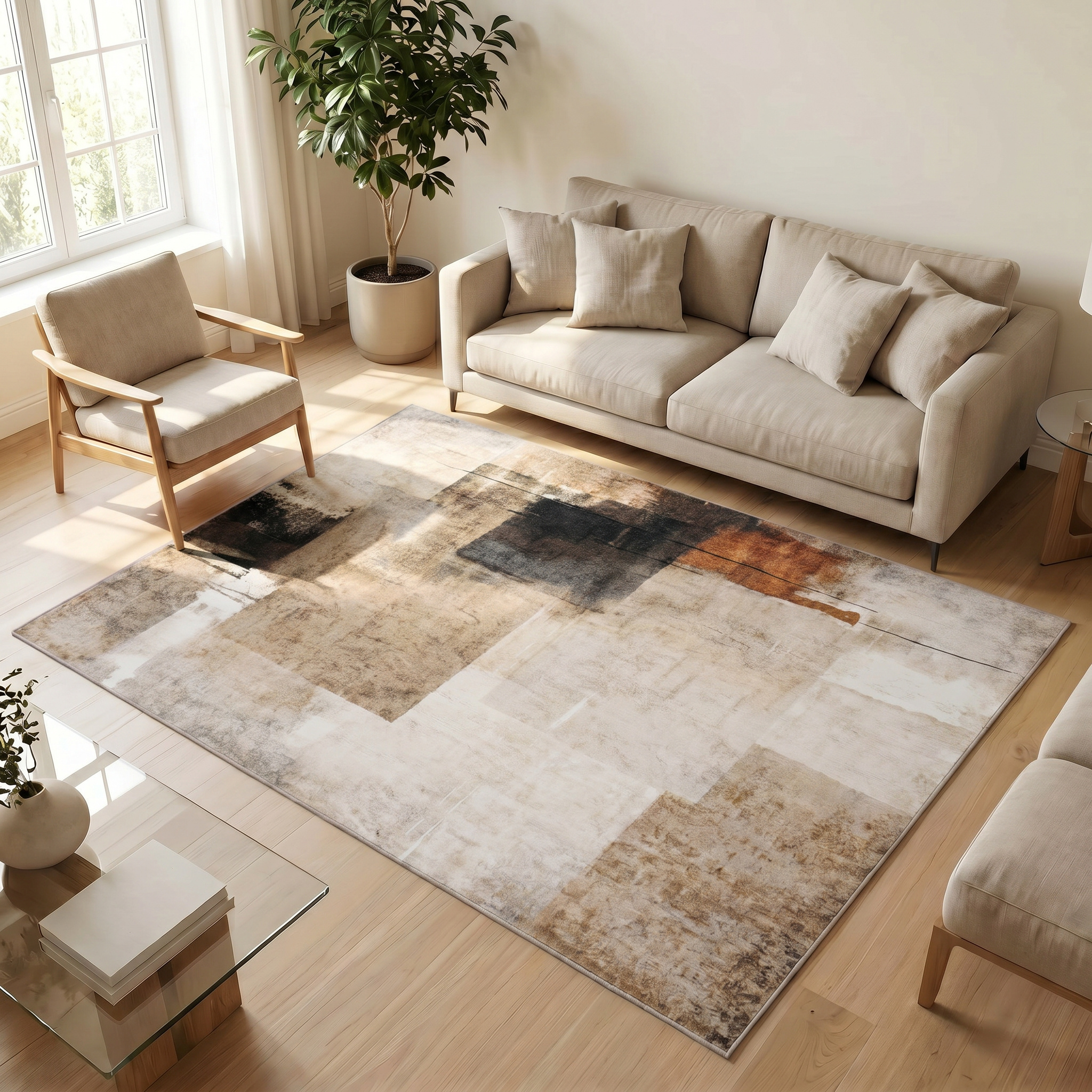 Tappeto Venezia Geometrico Astratto Marrone Beige Antiscivolo