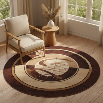Tappeto Atlas Rotondo Marrone Beige Astratto Cornice