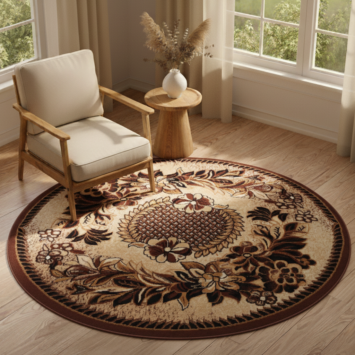 Tappeto Atlas Rotondo Beige Marrone Moderno Floreale