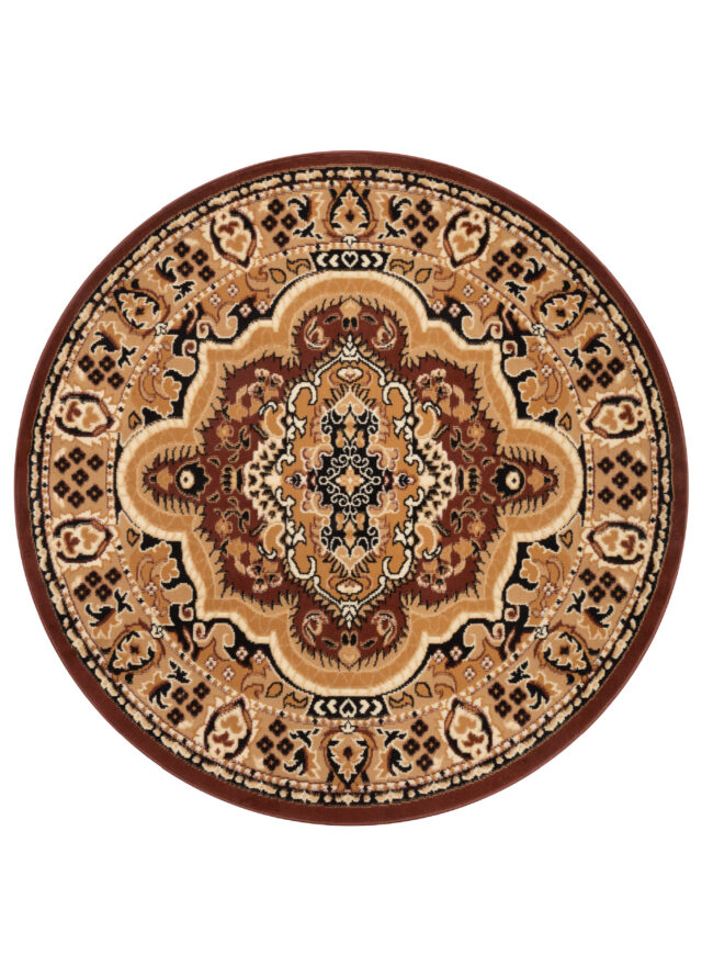 Tappeto Atlas Rotondo Marrone Beige Tradizionale Medaglione