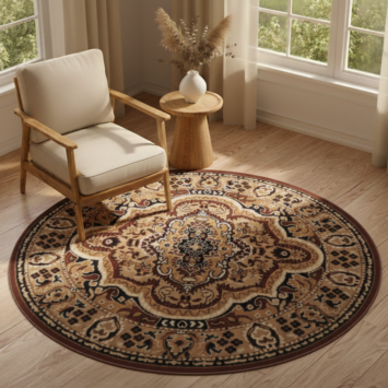 Tappeto Atlas Rotondo Marrone Beige Tradizionale Medaglione