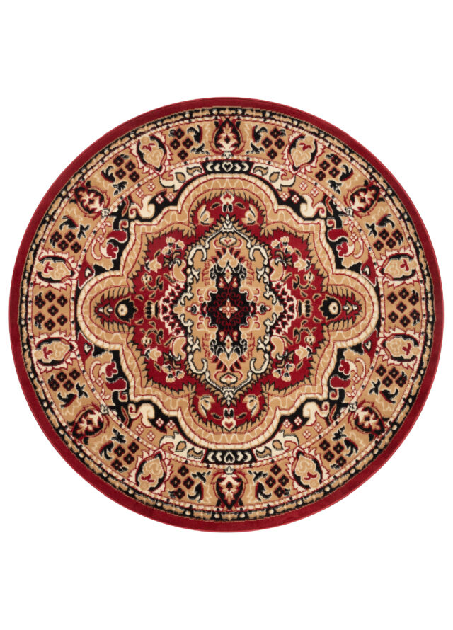 Tappeto Atlas Rotondo Rosso Beige Tradizionale Medaglione