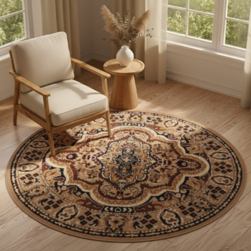 Tappeto Atlas Rotondo Beige Marrone Tradizionale Medaglione
