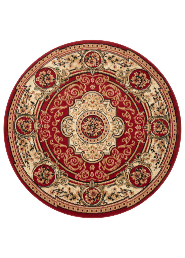 Tappeto Atlas Rotondo Rosso Crema Tradizionale Medaglione
