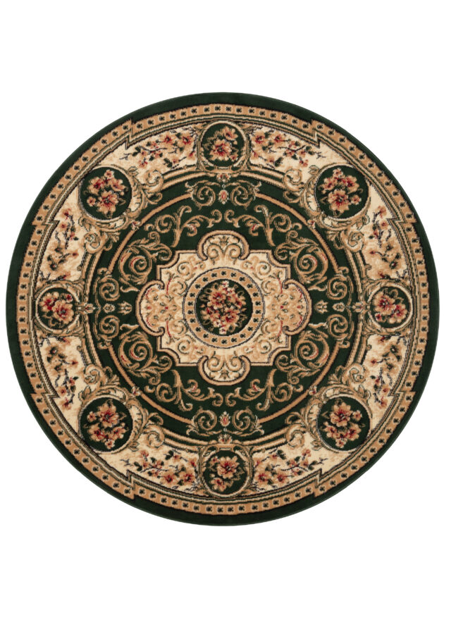 Tappeto Atlas Rotondo Verde Crema Tradizionale Medaglione