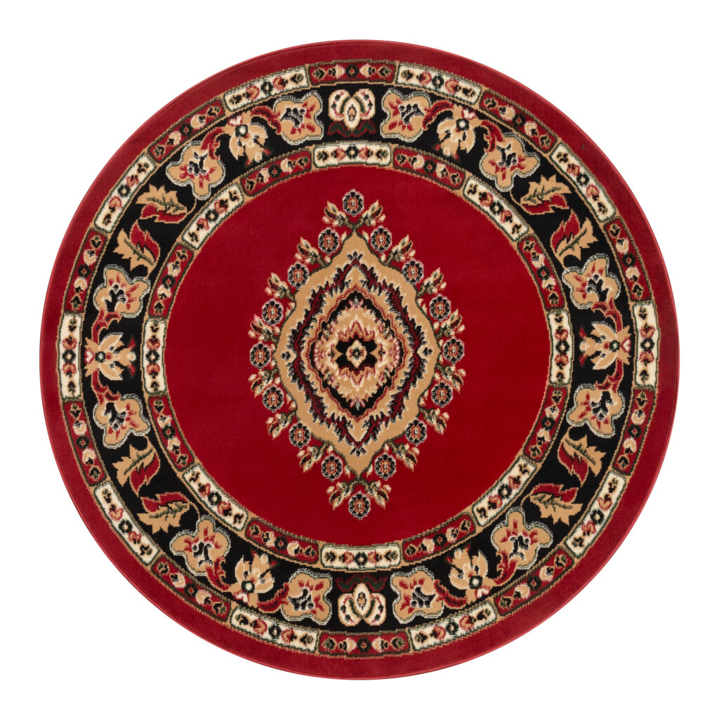Tappeto Atlas Rotondo Rosso Beige Tradizionale Medaglione