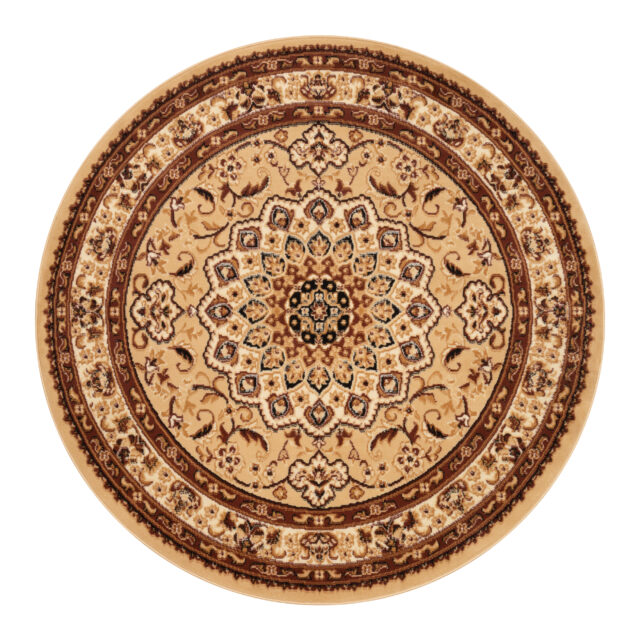 Tappeto Atlas Rotondo Beige Marrone Tradizionale Rosetta Cornice