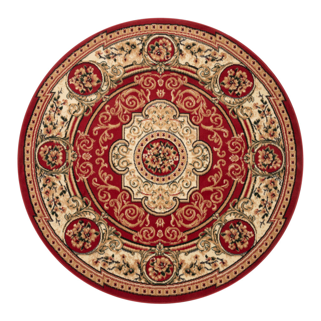 Tappeto Atlas Rotondo Rosso Crema Tradizionale Medaglione