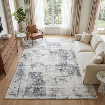 Tappeto Venezia Ornamento Astratto Grigio Blu Crema Antiscivolo