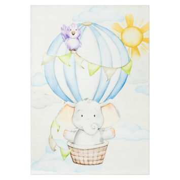 Tappeto Kids Bambini Multicolore Elefante Mongolfiera Antiscivolo