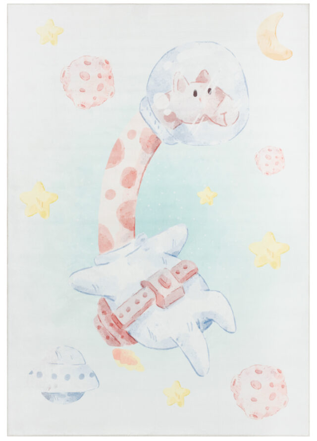 Tappeto Kids Bambini Multicolore Giraffa Stelle Antiscivolo