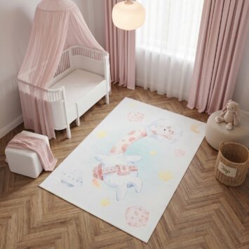 Tappeto Kids Bambini Multicolore Giraffa Stelle Antiscivolo