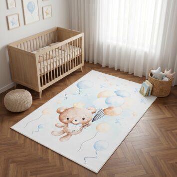 Tappeto Kids Bambini Multicolore Orso Palloncini Antiscivolo