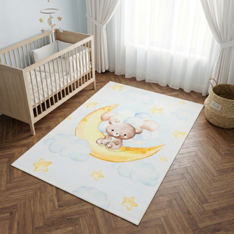 Tappeto Kids Bambini Multicolore Orso Luna Antiscivolo