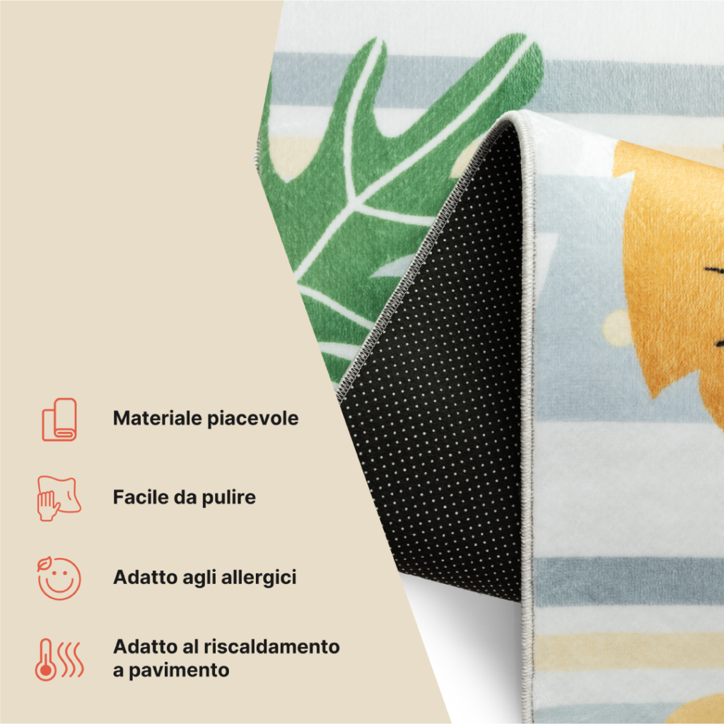 Tappeto Kids Bambini Multicolore Animali Giungla Antiscivolo
