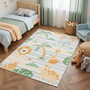 Tappeto Kids Bambini Multicolore Animali Giungla Antiscivolo