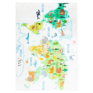 Tappeto Kids Bambini Multicolore Mappa del Mondo Antiscivolo